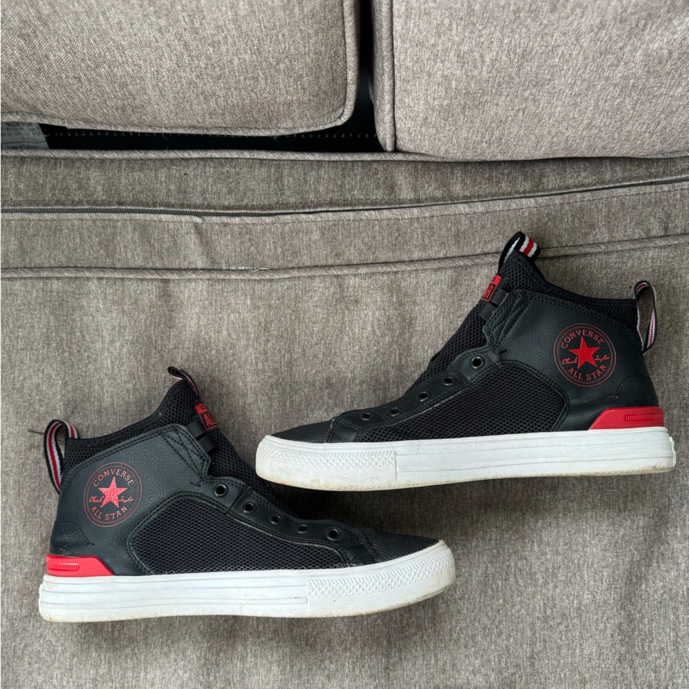 Converse Unisex Black High-Top Sneakers with Red Trim